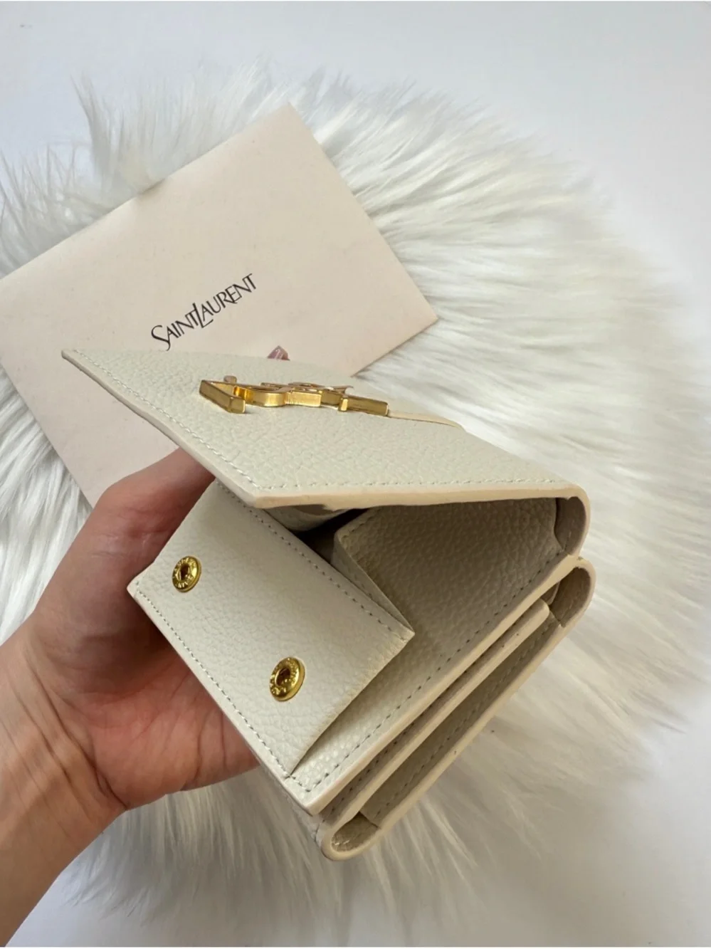 Saint Laurent Cream Wallet with Gold YSL logo NEW - Picture 5 of 13